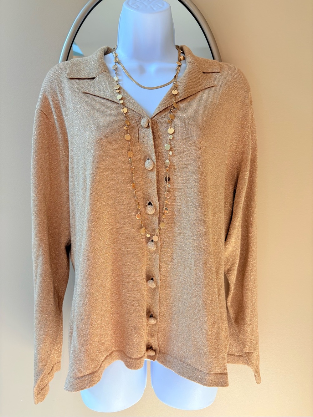 Vintage Epogee Gold Knit Cardigan XL w/ High End Gold Layering Necklaces